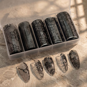 5pcs Lace Design Black Nail Transfer Foil Luxury Vinatage Black Lace Nail Decals Slider DIY Manicure Nail Foil Accessories