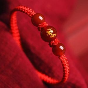 2025 Lucky Red String Rope Bracelet Chinese Style Dragon Braided Adjustable Bracelet Fashion Jewelry New Year Lovers Gift