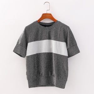 Fashionable Color Block Silver Thread Short Sleeve T-Shirt Brand Discount Womens Summer New Style Elastic Collision T-Shirt