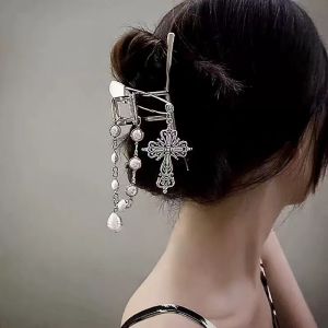 Large Fashion Hairpin Disc - Ins Design Sense Chain Imitation Pearl Metal Grip Clip Hair Accessories