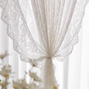 Misa ปรับแต่งผ้าม่านสีขาวด้วยไข่มุกเรขาคณิตนอร์ดิกสง่างามปักลูกปัด ม่านวิเศษTulle ม่านกรองเสร็จสำหรับห้องนั่งเล่น คลังสินค้าพร้อม