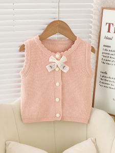 Autumn Winter Knitted Sweater Vest for Girls Thin Outerwear Baby Clothes Childrens Small Vest Shoulder Open Cardigan