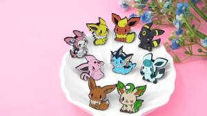 9Pcs Eeveelutions Enamel Pins Set Cute Pokemon Eevee Brooches for Backpacks Bags Lapel Badges Jewelry Gift for Fans