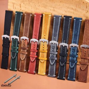 18mm 19mm 20mm 21mm 22mm 24mm Retro Cowhide สําหรับ Huawei Gt2/Gt3 เข็มขัดสีดําสีเหลืองสีน้ําตาลสําหรับ Samsung Galaxy