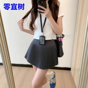 Grey Pleated High Waist A-Line Mini Skirt Womens Summer 2025 New Style Slimming Skirt Citywalk Polyester Fabric Skirt