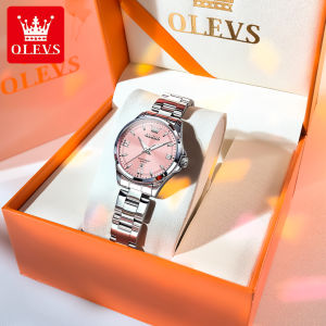 OLEVS watch for women elegant pink dial luminous calendar waterproof stainless steel strap ladies watch