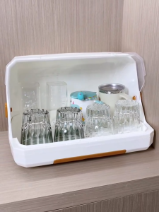 KUKI Cup Shelf Dish Rack With Cover Dust-proof Kitchen Storage Rack Durable Storage Organizer