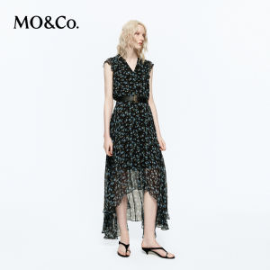 MO&Co. | V-neck Sleeveless Asymmetric Print Dress