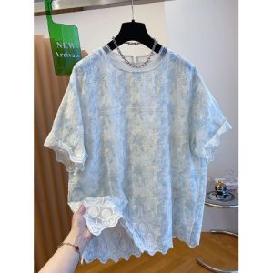 AIYITI | Elegant Lace Floral Short Sleeve T-Shirt Thin Loose Summer Top For Plus Size Women Beautiful Design Korean Style Casual Wear