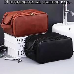1pcs PU Leather Hanging Travel Toiletry Bag for MenLarge Capacity Bathroom Organizer Storage Bag for Business TripsSwimming