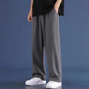 Summer Thin Pants Mens Trendy Loose Plus Size Ice Silk Casual Pants Drop Drooping Straight Stretch Quick-Drying Long Pants