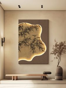 New Chinese Style Wabi Sabi Bamboo Decorative Painting Sandstone Texture Living Room Restaurant Entrance Hall Hanging Artwork