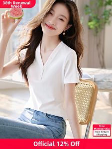 MOHANYIMEI | Elegant Slim-Fitting High-Elasticity Modal V-Neck T-Shirt