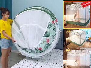 Mùng chụp tự bung gấp gọn dành cho người lớn có 3 cửa - cao 1m65_khóa inox đôi 2 chều_vải tuyn mắt nhỏ