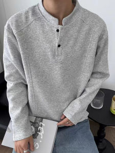 เสื้อยืดคอกลมแขนยาวทรงหลวมสไตล์อเมริกันสำหรับผู้ชายในฤดูใบไม้ร่วง ผ้าฝ้ายผสมโพลีเอสเตอร์ สวมใส่สบาย