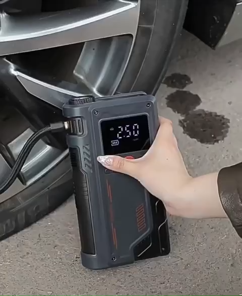 Bộ Kích Bình Bơm Lốp Ô Tô 12.000mAh T700 Pro, Bơm Lốp Siêu Tốc, Kẹp Bình Chống Ngược Cực
