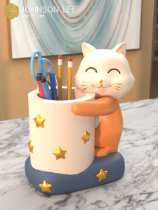 Creative Cute Cat Money Attracting Cat Pen Holder Desktop Decoration Home Living Room Office Decorative Accessories Gift