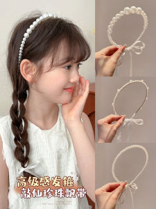 Princess Style Children's Hairband with Sashes Pearl Decorations Non-Tightening Summer New Arrival for Little Girls