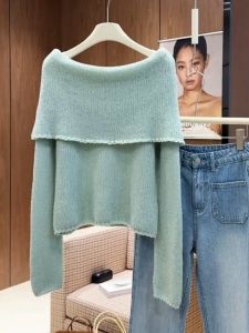 YUFUQING | Flattering Sweater Green Off-Shoulder Long Sleeve 2025 Autumn Winter