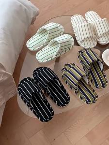 XIXITIAO ins Simple Striped Personalized Home Floor Shoes Cotton Soft Bottom Four Seasons Universal Air-Conditioned Room Slippers Ladies