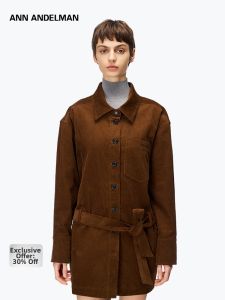 ANN ANDELMAN | Loose Long-sleeve Waist-Tie Corduroy Shirt Jacket