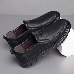 Fall 2025 Mens Casual Work Shoes Soft Bottom Anti-Slip Breathable Leather Shoes for Driving Comfortable All-Match Shoes