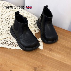 Retro Martin Boots Childrens Leather Shoes Boys Girls UK Style Short Boots Autumn Winter Kids Footwear Comfortable Rubber Sole