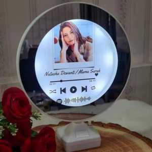 SEHARI JADI Cermin ajaib / magic mirror frame foto lampu LED hadiah kado gift hampers custom ultah anniversary wisuda wedding kado valentine natal unik mewah lucu bentuk bulat spotify