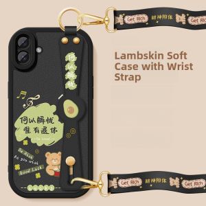 Apple 16e 15Pro Max Compatible Silicone Phone Case with Wrist Strap Womens Full Cover Protective Shell Anti-Fall Design