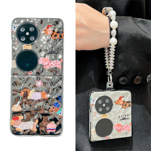 Cute Cartoon Dog Electroplated Water Ripple Huawei Pocket 2 Phone Case P50 Box Foldable Screen Full Cover Anti-fall Shell Womens Bracelet Protection Cover