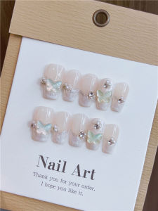French Wear Armor Butterfly Pearl Diamond White Elegant Handmade UV Nail Beauty Finished Patch Removable Fake Nails