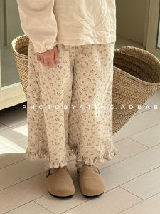 New 2025 Baby Girl Clothes Spring Autumn Corduroy Wide Leg Pants Casual Nine Points Korean Style Childrens Loose Fit Trousers