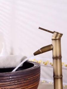 Vòi lavabo nóng lạnh Đồng hình ống trúc 30cm giả cổ sang trọng tinh tế