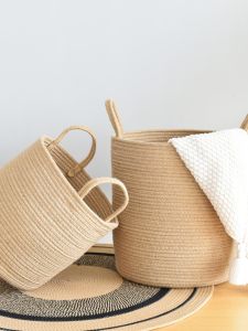 Nordic Large Cotton Rope Storage Basket Dirty Clothes Hamper Handheld Clothing Home Toy Organizer Bucket for Living Room Bedroom Wardrobe Bathroom