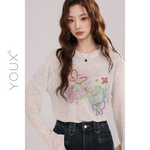 YOUXIANG | Áo Thun Tay Dài Hình Bướm Nữ Mùa Thu Nhẹ