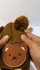 Fasion Store - Kupluk Pom-Pom Jambul Beruang Bayi Perempuan Topi Kupluk Bayi Laki-Laki - Kupluk Bayi Jambul Bordir Hello Kitty Bahan Rajut Tebal Premium (Realpict)