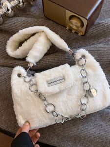 Fall Winter Small Fragrance Style Chain Fur Womens Bag New 2025 High-End Splicing Plush Single Shoulder Crossbody Bag