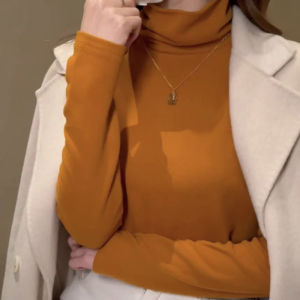 Elegant Warm Double-faced Duvetex Turtleneck Womens Tops