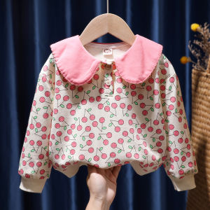 Áo Nỉ Tay Lưới Thắt Nút Bướm Thời Trang Cho Bé Gái Mùa Thu Phong Cách Công Chúa Cổ Tròn Cotton Dài Tay Quần Áo Trẻ Em