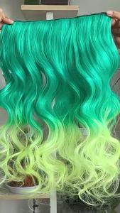Jeedou One Piece 5 Clips Wavy Ombre Clip In Hair Extensions Long Water Wave Synthetic Curly Hair Piece Rainbow Colored Hair