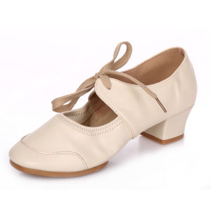 Square Dance Shoes with Tie Knot Middle Heel Soft Bottom for Women Suitable for All Seasons Cow Tendon Bottom Dancing Shoes