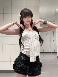 Áo Vest Không Tay Màu Trắng Họa Tiết Chấm Bi Pure Desire Dành Cho Nữ Mùa Hè Mới Thiết Kế Thắt Nút Bướm Cảm Giác Dây Buộc