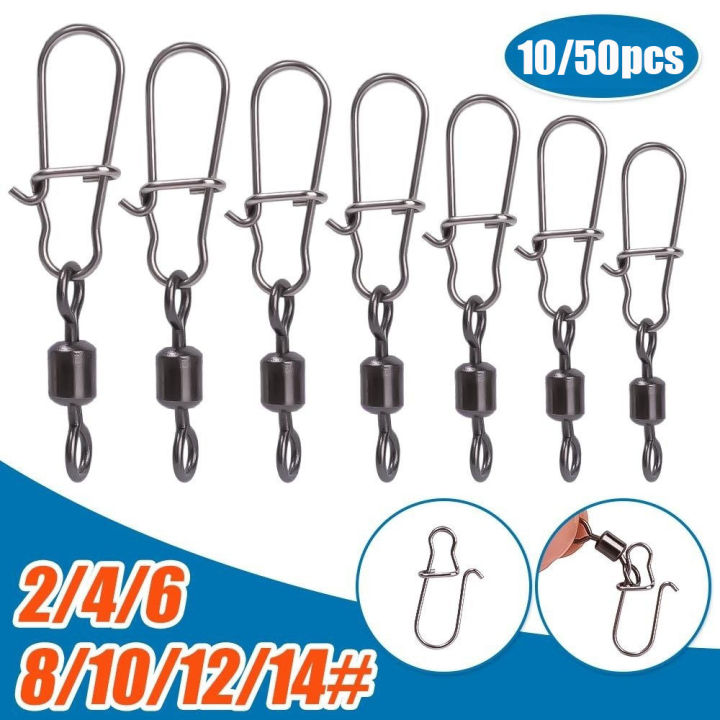 10/50PCS 8-Ring Connector 2-14# Stainless Steel Snap Hook Swivel