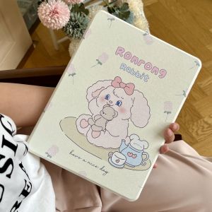 CrashStar 360° Rotating Stand Cute Cartoon Rabbit Leather Tablet Case For iPad Mini 6 5 9.7 5th 6th Air 3 4 5 iPad 10.2 7th 8th 9th 10th Gen iPad Pro 11 inch 12.9 2022 2021 2020 iPad Hard Shockproof Casing Rotatable Holder Hard Cover Hot Sale