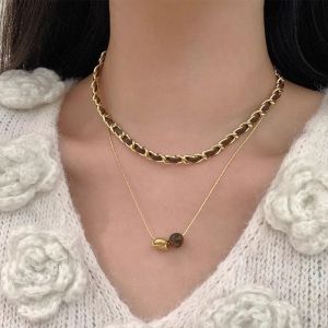 Retro Double Layer Tiger Eye Stone Woven Leather Necklace Womens Choker Luxury Sensation Clavicle Chain Fashion Jewelry