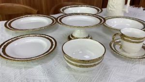 VISHINE Imperial Double Embossed Gold Dinnerware Ceramic Dinner Salad Dessert Plates Soup Bowls Cup And Saucers