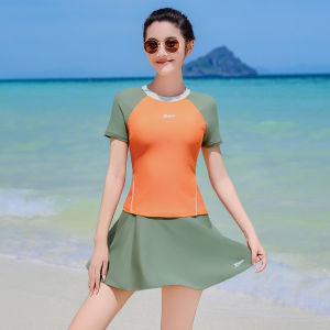 XTEP | Color Block Modest Swimwear Two-Piece Dress Style Tummy Cover