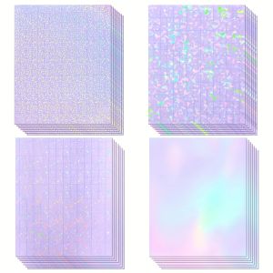 50pcs Holographic Sticker Paper 2.9 X 4.1 Inch Clear Vinyl Self-Adhesive Waterproof Transparent Cold Laminating Film for Crafts