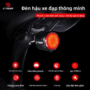 Đèn Hậu Cảm Biến Phanh Thông Minh X-TIGER Cho Xe Đạp Độ Sáng Cao IPX6 Chống Nước TYPE-C Đèn Hậu Sạc Hợp Kim Nhôm Đèn Xe Đạp