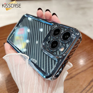 KISSCASE Luxury Plating Carbon Fiber Texture Case for iPhone 14 13 12 11 Pro Max XR X XS Transparent Soft Silicone Cover